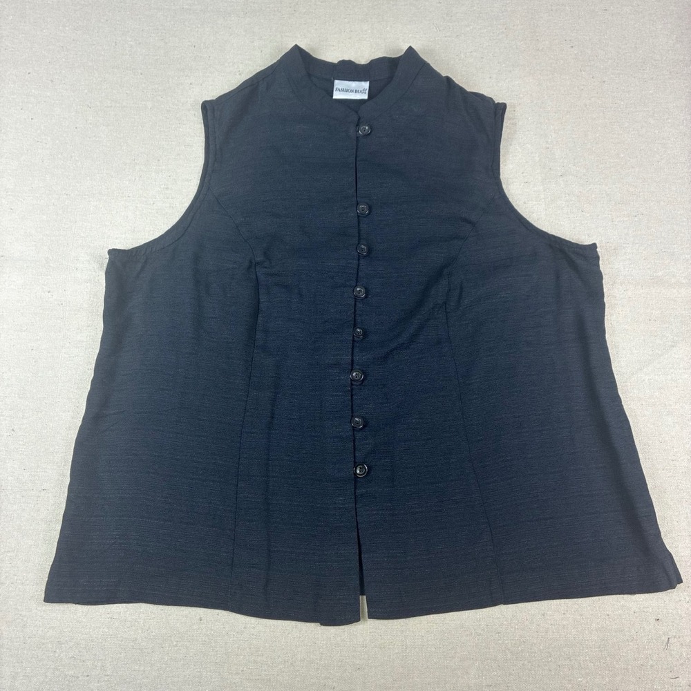 Fashion Bug Button Down Top Womens Size 20 Black Sleeveless Mandarin Collar